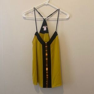 Forever 21 mustard metallic gold detail high low spaghetti strap tank/blouse.